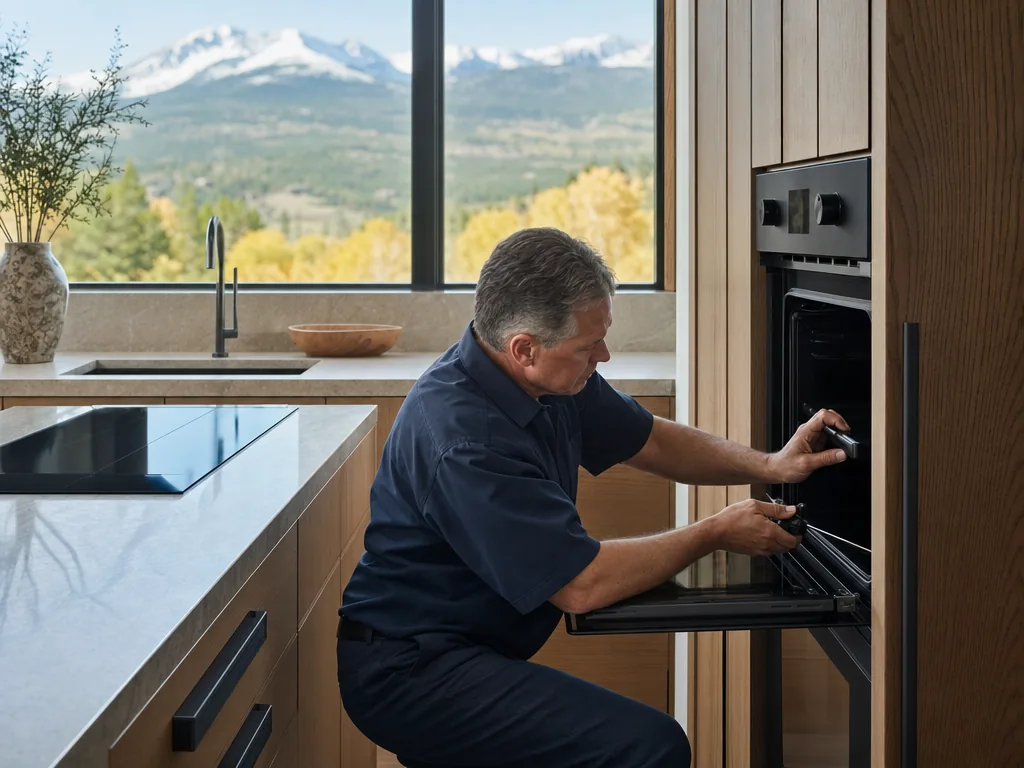 Technician servicing a Gaggenau built-in appliance in a Denver home